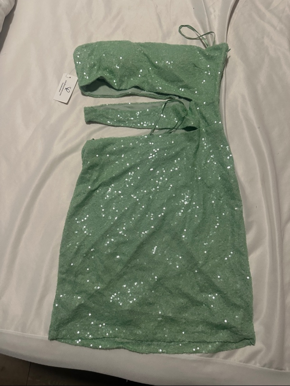 Windsor Green Sequin Strapless Cutout Mini Dress